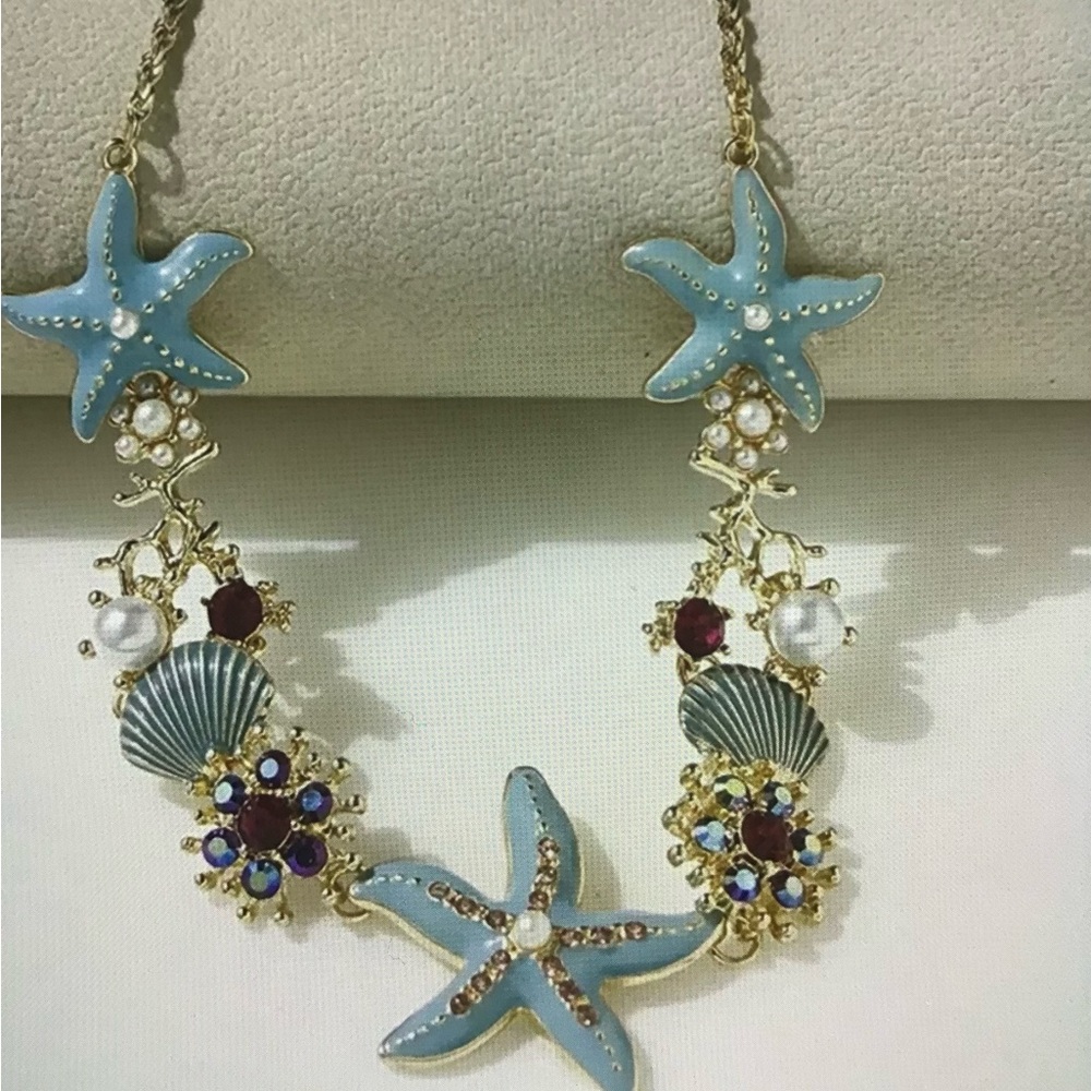 Elegant Starfish Necklace with Blue and Gold Accents